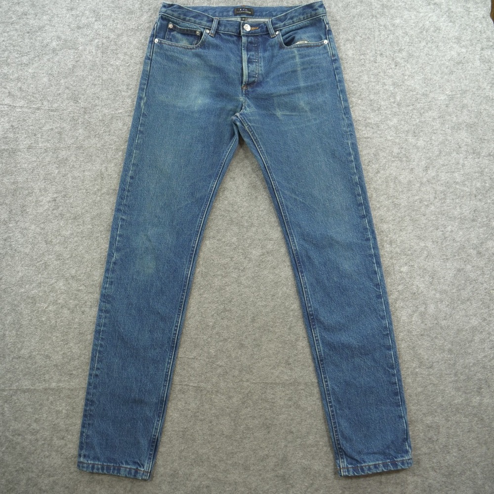 APC Jeans Mens 30 Blue Petit Standard Slim Straight Denim Button Fly Dark Wash